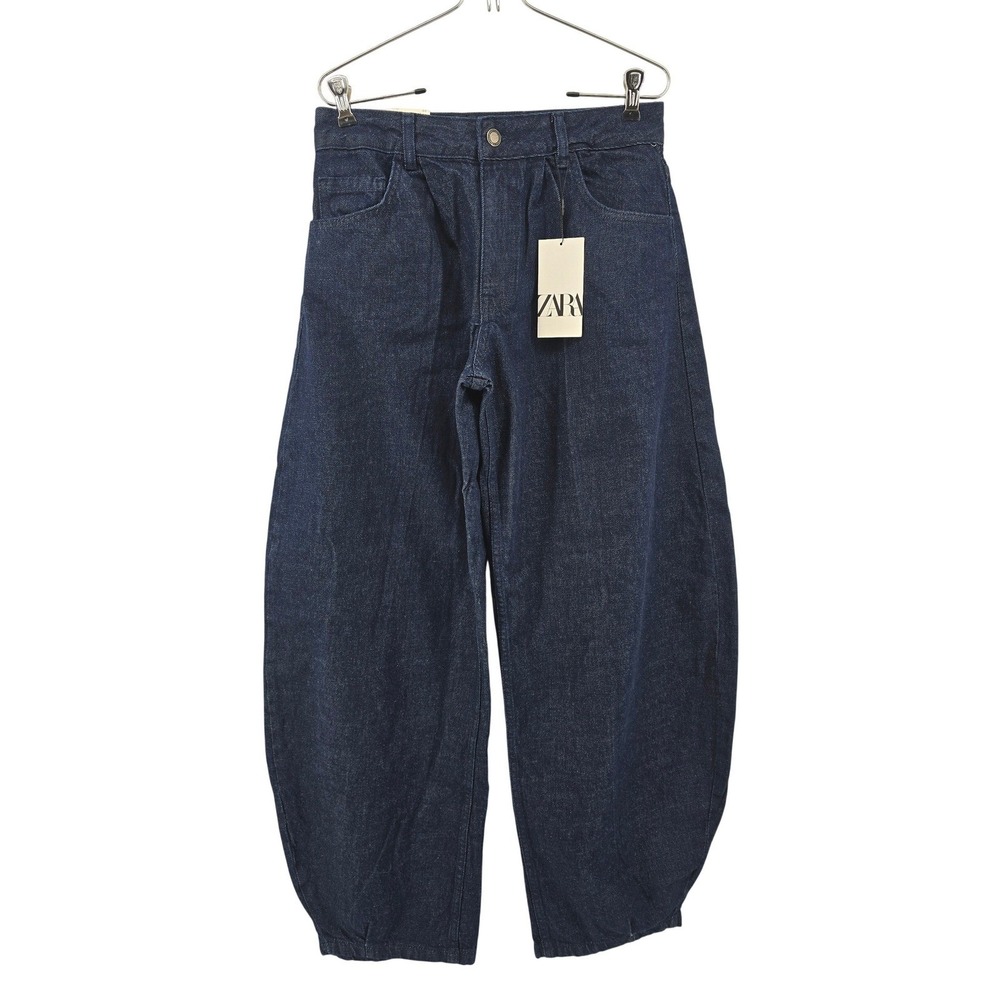 Zara Jeans Women 2 Blue ZW Monster Balloon High Rise Dark Wash Curved Leg Rigid